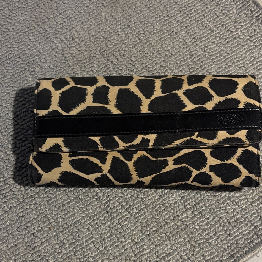 Leopard Print Foldover Clutch in Tan and Black max brand